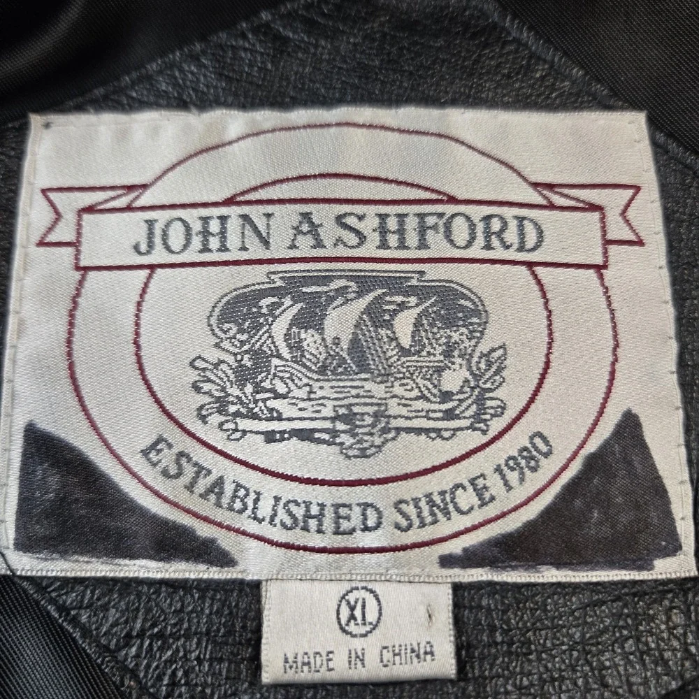 VTG John Ashford Men's Leather Coat Fully Lined High‎ Collar zip Snap Size XL